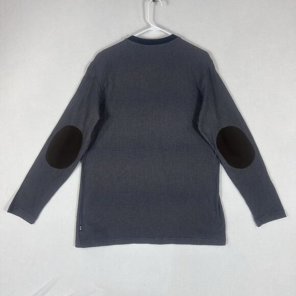 Chaps Long Sleeve Casual Shirt Mens Medium Elbow Patches Blue Gray Striped L/S - Picture 6 of 11